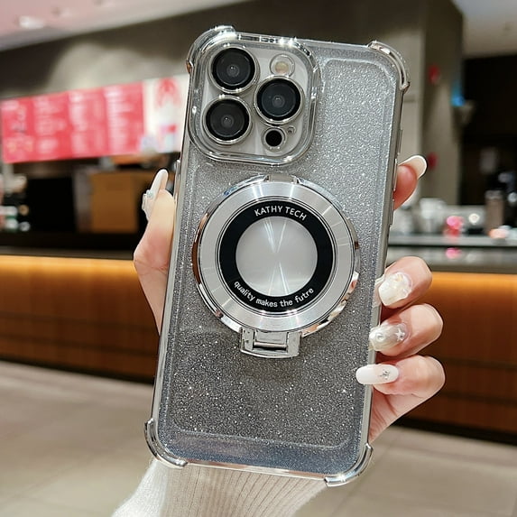 ShellTech for iPhone 16 Pro Magnetic Case with Stand,Military Grade Protection Magnetic Shockproof Hard Case with Ring Holder Kickstand Camera Lens Protector for iPhone 16 Pro,Silver