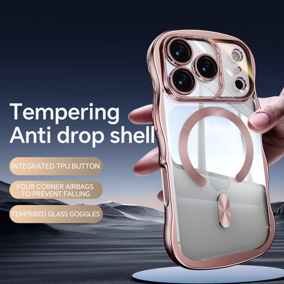 ShellTech For iPhone 16 Pro Magnetic Flexible TPU Clear Case, Shockproof,Compatible with MagSafe Wireless Charging, Non-Slip Wave Plating Frame Cover Full Camera Protector,Pink