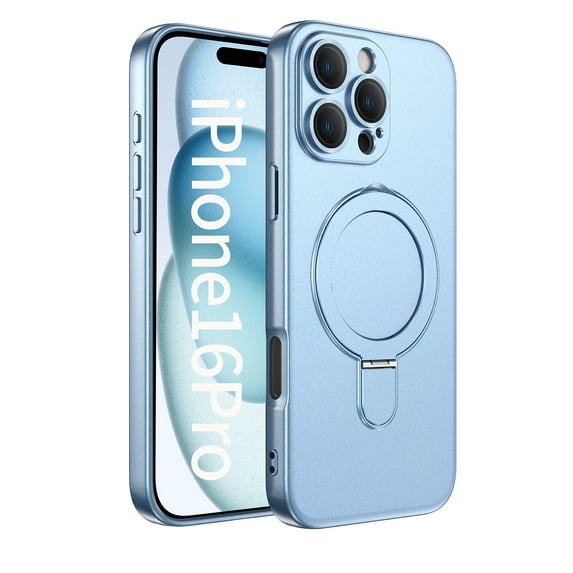 ShellTech for iPhone 16 Pro Magnetic Ring Case Compatible with MagSafe Kickstand Invisible Bracket Matte Frosted Shockproof Cute Cellphone Cover for iPhone 16 Pro,Blue