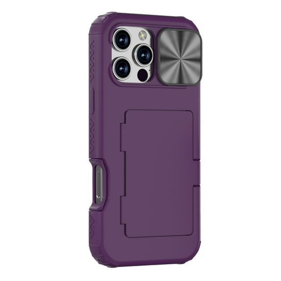 ShellTech for iPhone 16 Pro Max Case Wallet, Built-in Card Holder (4-5 Cards), Slide Camera Cover, Military Grade Drop Protection, Rugged Heavy Duty Men Women Protective Phone Case,Purple