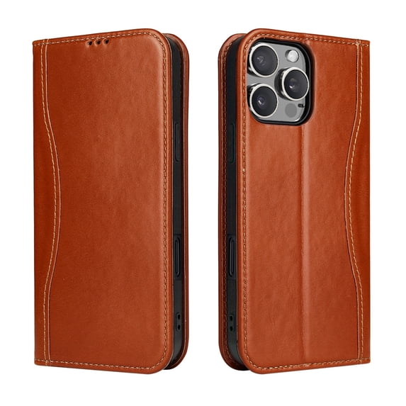 ShellTech for iPhone 16 Pro Max Leather Wallet Case,Luxury Genuine Vintage Leather [Slim and Durable] with Card Slot & Kickstand [Magnetic Closure] Flip Folio Case,Brown
