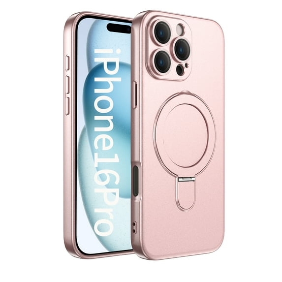 ShellTech for iPhone 16 Pro Max Magnetic Ring Case Compatible with MagSafe Kickstand Invisible Bracket Matte Frosted Shockproof Cute Cellphone Cover for iPhone 16 Pro Max,Pink