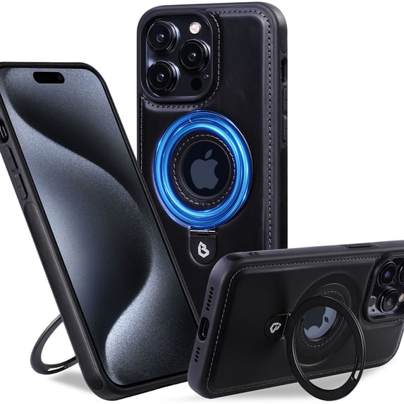 ShellTech for iPhone 16 Pro Max PU Leasther + TPU Case, Compatible with MagSafe, Shockproof Military-Grade Protection, Magnetic Phone Case for iPhone 16 Pro Max, Classic Hybrid Case,Black
