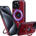 thumbnail image 1 of ShellTech for iPhone 16 Pro Max PU Leasther + TPU Case, Compatible with MagSafe, Shockproof Military-Grade Protection, Magnetic Phone Case for iPhone 16 Pro Max, Classic Hybrid Case,Winered, 1 of 7