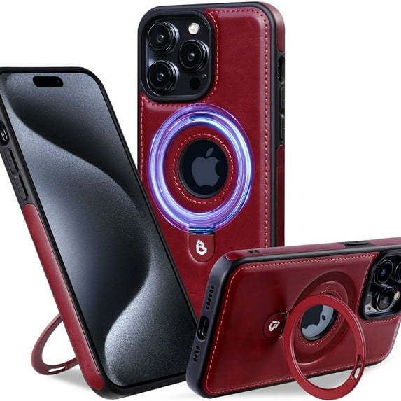 ShellTech for iPhone 16 Pro Max PU Leasther + TPU Case, Compatible with MagSafe, Shockproof Military-Grade Protection, Magnetic Phone Case for iPhone 16 Pro Max, Classic Hybrid Case,Winered