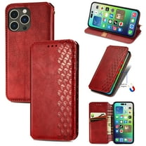 ShellTech for iPhone 16 Pro Premium PU Leather Cash Slot Wallet Case with [Kickstand][Credit Card Holder][Magnetic Closure] Flip Folio Shockproof TPU Cover for Men Women,Red