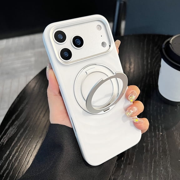 ShellTech For iPhone 16 Rubber Silicone Magnetic Case with 360° Rotatable Ring Kickstand, Anti-Scratch, Slim Shockproof, Wireless Charging Non-Slip Military Drop Protection,White