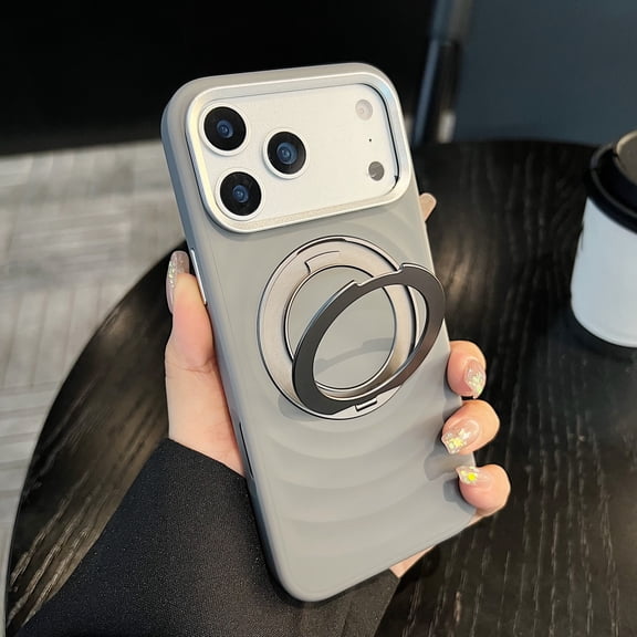 ShellTech For iPhone 16 Rubber Silicone Magnetic Case with 360° Rotatable Ring Kickstand, Anti-Scratch, Slim Shockproof, Wireless Charging Non-Slip Military Drop Protection,Darkgray