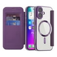 thumbnail image 1 of ShellTech for iPhone 16 TPU Clear Back Flip Wallet Case with RFID Blocking Card Slots & Camera Lens Protector, Compatible with MagSafe, PU Leather Magnetic Slim Shockproo Cover,Purple, 1 of 9