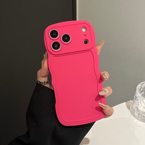 ShellTech For iPhone 16e Flexible TPU Shockproof Case Anti-Scratch Anti-Fingerprint Non-Slip Lightweight Cute Wave Curly Frame Solid Color Silicon Slim Cover with Camera Protection ,Rose
