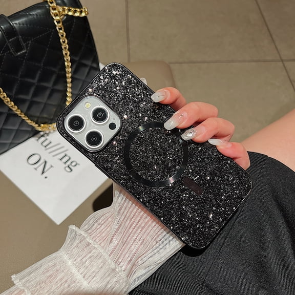ShellTech for iPhone 16e PC+TPU Case,[Compatible with MagSafe] Crystal Diamond Glitter Bling Sparkly Soft Shockproof Cover for Women Girls Phone Case,Black