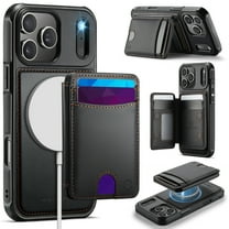 ShellTech For iPhone 16e PU Leather PC TPU Magnetic Wallet Case, Anti-Scratch RFID Blocking 2 in 1 Detachable Kickstand Shockproof Cover, Card/Cash Slots, Compatible with MagSafe Qi,Black