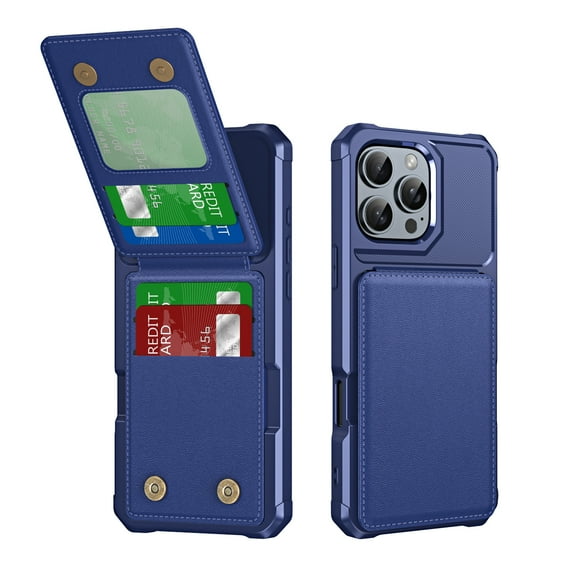 ShellTech for iPhone 17 Air Wallet Case with 4 Credit Card Holder Shockproof Anti Drop PU Leather RFID Blocking Cover Double Magnetic Clasp Purse Flip Kickstand for Women Men,Darkblue