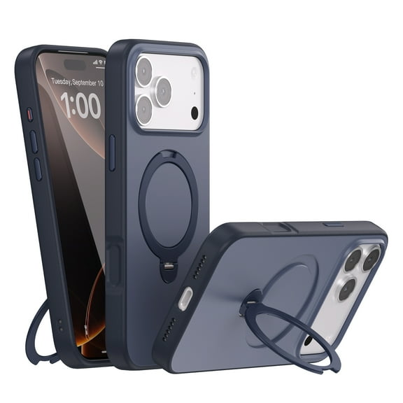 ShellTech For iPhone 17 Magnetic PC+TPU Case, Shockproof Protective Back Cover with Kickstand, Anti-Scratch, Anti-Fingerprint, Wireless Charging, Matte Anti-Glare Non-Slip Grip,Blue