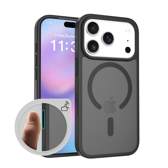 ShellTech for iPhone 17 Magnetic PC+TPU Case, Translucent Matte Case with Button Protection [Compatible with Magsafe] Anti-Scratch Anti-Fingeprint Anti-Slip Shockproof Slim Cover,Black