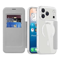 ShellTech for iPhone 17 Pro Max TPU Clear Back Flip Wallet Case with RFID Blocking Card Slots & Camera Lens Protector, Compatible with MagSafe, PU Leather Magnetic Slim Shockproo Cover,Grey