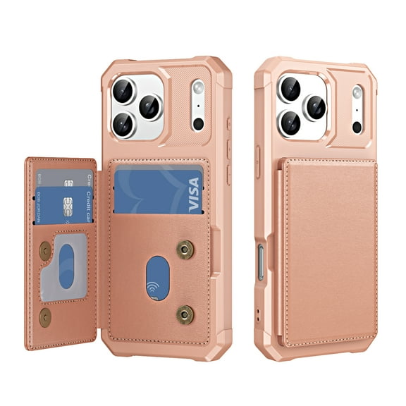 ShellTech for iPhone 17 Pro Max Wallet Case with 4 Card Slots,Flip PU Leather Magnetic Closure Kickstand TPU Bumper Lightweight Slim Anti-Scratch Shockproof Protective Cover for Women Men,Rosegold