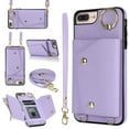 thumbnail image 1 of ShellTech for iPhone 7 Plus/8 Plus Case with Card Holder and Strap - Zipper Pocket,Crossbody Lanyard Strap,Credit Card Holder,Stand Ring,Cute Phone Wallet Case for Women,Purple, 1 of 10