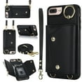 thumbnail image 1 of ShellTech for iPhone 7 Plus/8 Plus Case with Card Holder and Strap - Zipper Pocket,Crossbody Lanyard Strap,Credit Card Holder,Stand Ring,Cute Phone Wallet Case for Women,Black, 1 of 10
