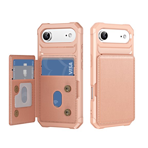 ShellTech for iPhone Air Wallet Case with 4 Card Slots,Flip PU Leather Magnetic Closure Kickstand TPU Bumper Lightweight Slim Anti-Scratch Shockproof Protective Cover for Women Men,Rosegold
