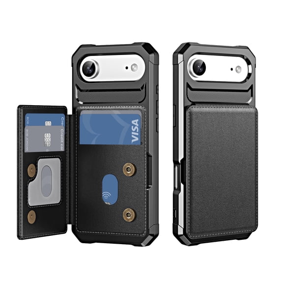 ShellTech for iPhone Air Wallet Case with 4 Card Slots,Flip PU Leather Magnetic Closure Kickstand TPU Bumper Lightweight Slim Anti-Scratch Shockproof Protective Cover for Women Men,Black