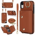 thumbnail image 1 of ShellTech for iPhone XR Case with Card Holder and Strap - Zipper Pocket,Crossbody Lanyard Strap,Credit Card Holder,Stand Ring,Cute Phone Wallet Case for Women,Brown, 1 of 10
