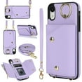 thumbnail image 1 of ShellTech for iPhone XR Case with Card Holder and Strap - Zipper Pocket,Crossbody Lanyard Strap,Credit Card Holder,Stand Ring,Cute Phone Wallet Case for Women,Purple, 1 of 10