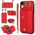thumbnail image 1 of ShellTech for iPhone XR Case with Card Holder and Strap - Zipper Pocket,Crossbody Lanyard Strap,Credit Card Holder,Stand Ring,Cute Phone Wallet Case for Women,Red, 1 of 11