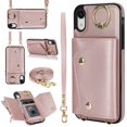 thumbnail image 1 of ShellTech for iPhone XR Case with Card Holder and Strap - Zipper Pocket,Crossbody Lanyard Strap,Credit Card Holder,Stand Ring,Cute Phone Wallet Case for Women,Rosegold, 1 of 10