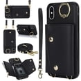 thumbnail image 1 of ShellTech for iPhone Xs Max Case with Card Holder and Strap - Zipper Pocket,Crossbody Lanyard Strap,Credit Card Holder,Stand Ring,Cute Phone Wallet Case for Women,Black, 1 of 10