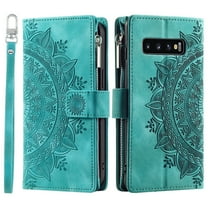 ShellTech presents the Samsung Galaxy S10 Plus Wallet Case Mandala Floral Embossed PU Leather Folio with Zipper Magnetic Closure,Green