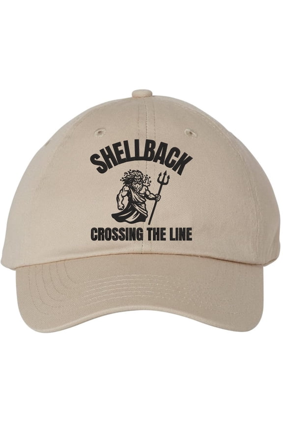 Shellback Crossing the Line Embroidered Baseball Cap US Navy King Neptune Adjustable Dad Hat (Stone)