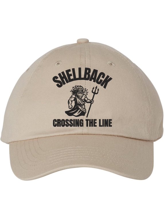 Shellback Crossing the Line Embroidered Baseball Cap US Navy King Neptune Adjustable Dad Hat (Stone)