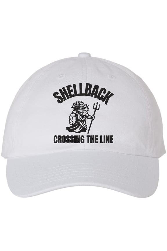 Shellback Crossing the Line Embroidered Baseball Cap US Navy King Neptune Adjustable Dad Hat (White)