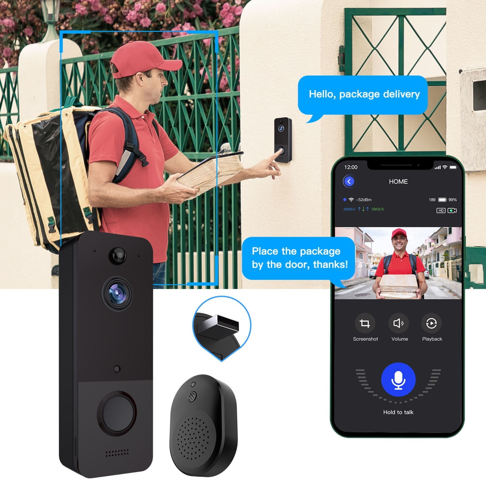 Shellbot Electric Wireless Doorbell Kit, 58 Chimes with LED, Plugin 2