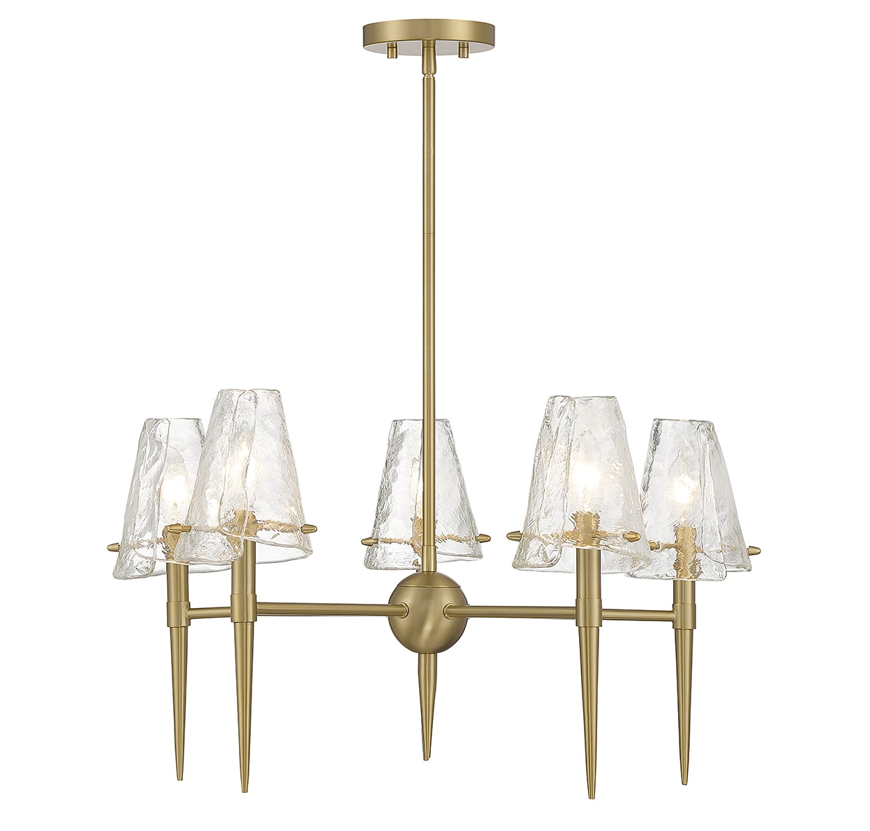 Warm Brass 5-Light Chandelier with Handmade Glass Shades