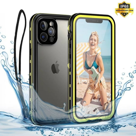 IP68 Waterproof Case for iPhone 12 Pro Max Underwater with Screen Protector Heavy Duty Full Body Protection Compatible Wireless Charging (6.7" Yellow)
