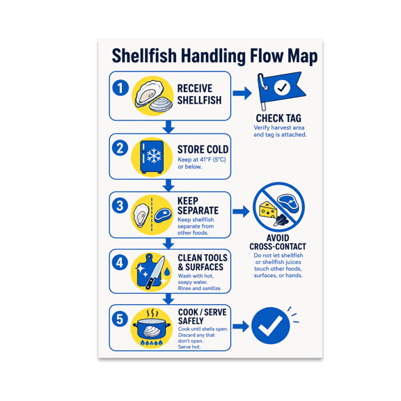 Shellfish Handling Flow Map - Kitchen Safety Enthusiast - 13x19 Poster Print