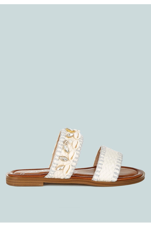 Shellfish Raffia Slip On Sandals