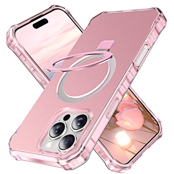 Shellify Case for iPhone 16 Pro, Military Grade Shockproof Case with Stand Magnetic Ring Holder Compatible with MagSafe Accessory,Pink