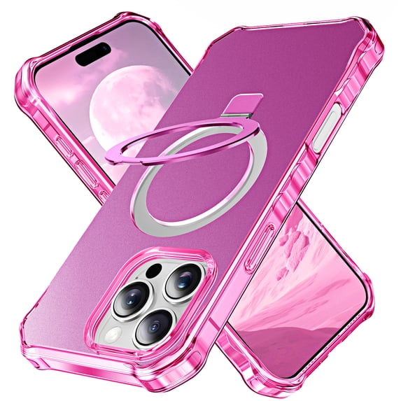 Shellify Case for iPhone 16 Pro, Military Grade Shockproof Case with Stand Magnetic Ring Holder Compatible with MagSafe Accessory,Rose