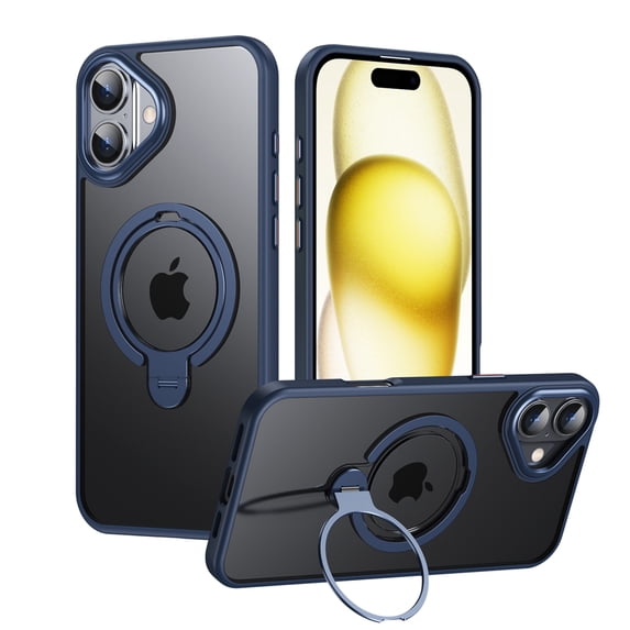Shellify Clear Case for iPhone 16 Plus, Slim Anti-Scratch Shockproof Translucent Matte TPU+PC Case with Magnetic Invisible Stand,Blue