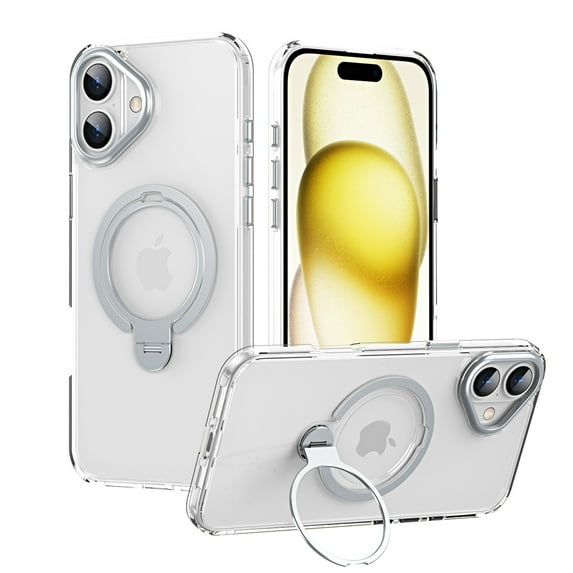 Shellify Clear Case for iPhone 16, Slim Anti-Scratch Shockproof Translucent Matte TPU+PC Case with Magnetic Invisible Stand,Clear