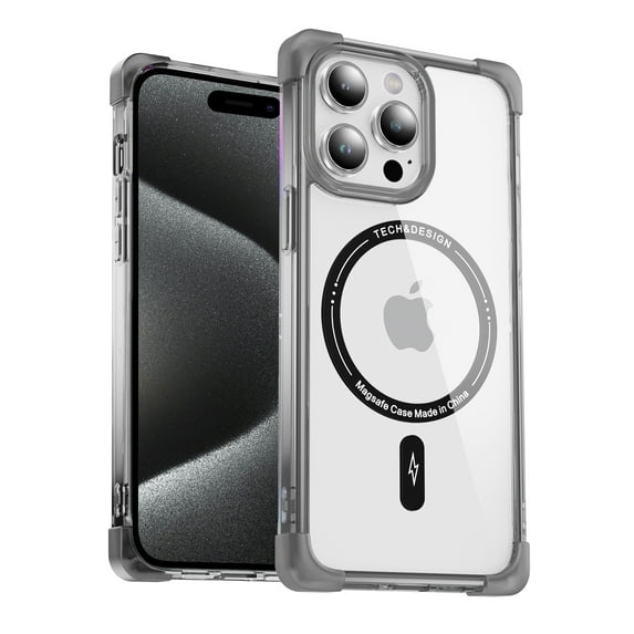 Shellify for iPhone 15 Pro Max Clear Case Four Raised Enhanced Corner Anti-Drop Shockproof Protection Transparent Clear Strong Magnetic Compatible with Mag Safe Slim Fit Anti-Yellowing Case,Black