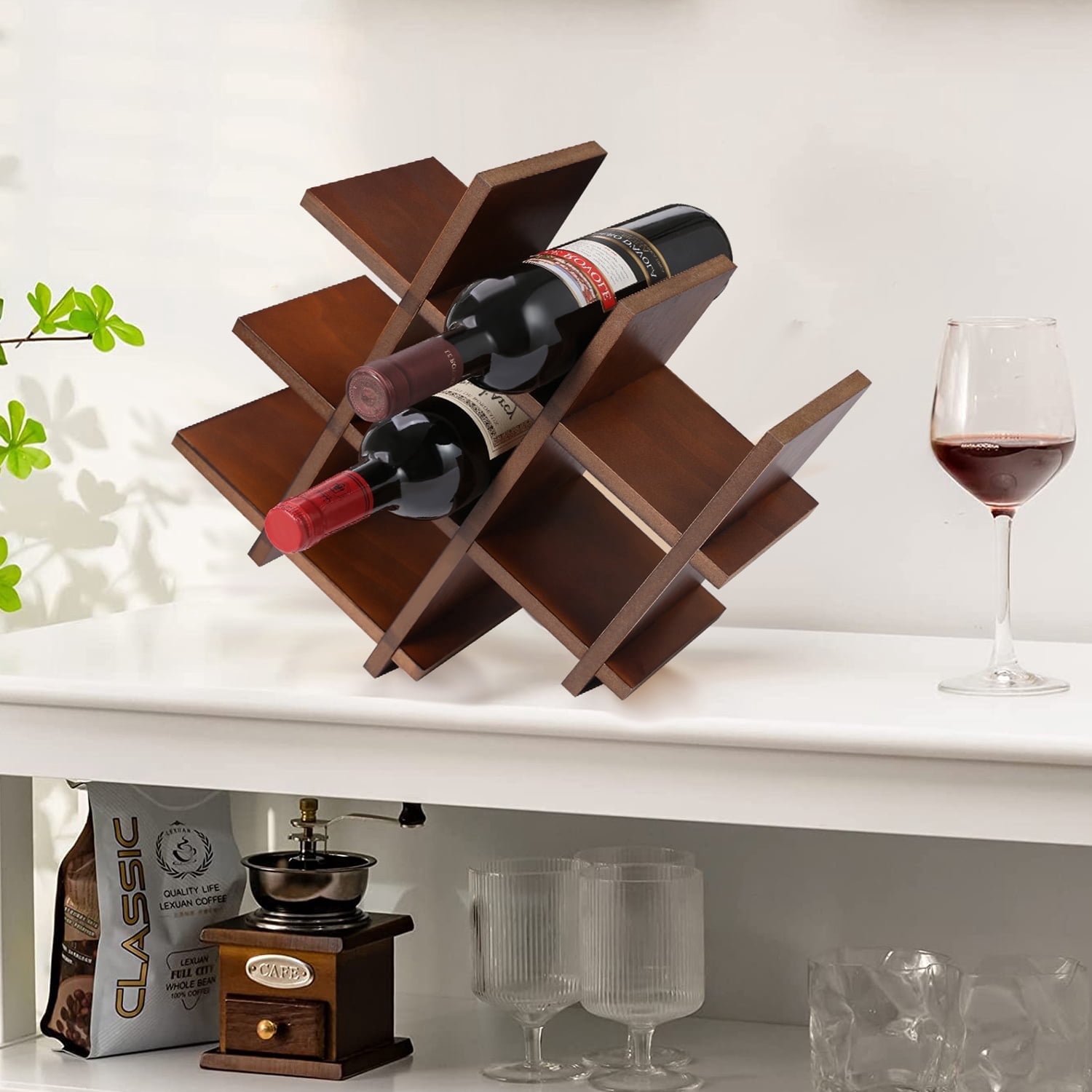 Shellkingdom 8 Bottle Bamboo Wine Racks Countertop, Tabletop Wine Storage Rack Organizer Holder for Cabinet Bar