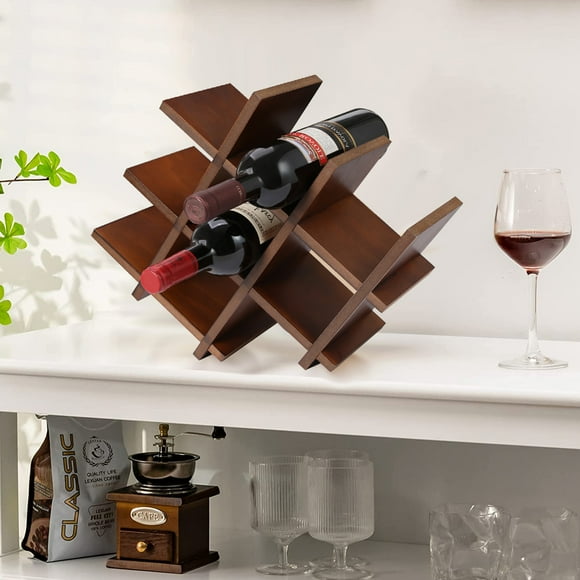 Shellkingdom 8 Bottle Bamboo Wine Racks Countertop, Tabletop Wine Storage Rack Organizer Holder for Cabinet Bar