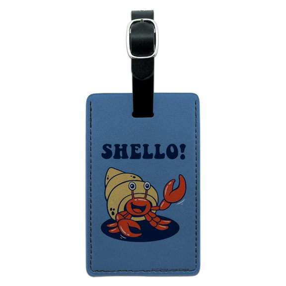 Shello Hello Hermit Crab Shell Funny Humor Rectangle Leather Luggage Card Suitcase Carry-On ID Tag