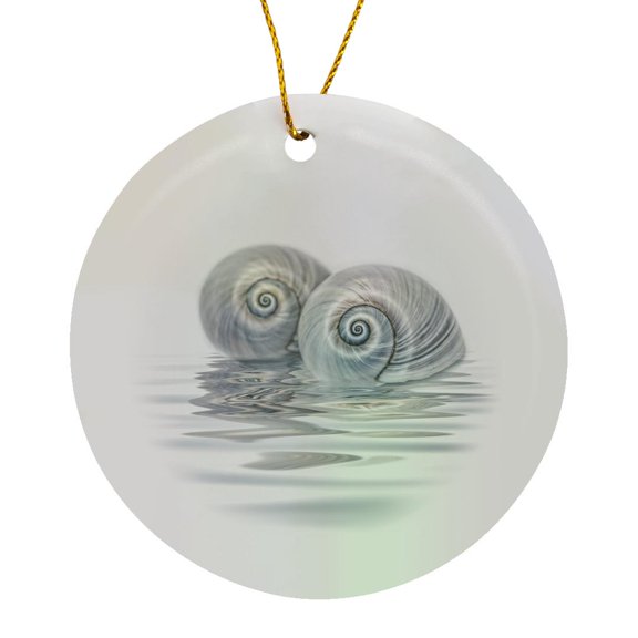 3drose, Shells and Water Reflection, Circle Porcelain Ornament
