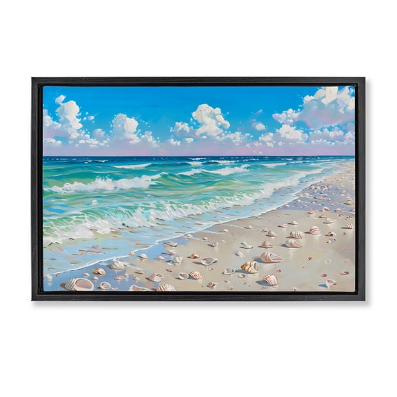 Stupell Industries Shells Awash on Shore Black Framed Floater Canvas Wall Art, design by LSR Design Studio, 17 x 25
