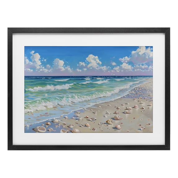 Stupell Industries Shells Awash on Shore Black Framed Print Under Glass, design by LSR Design Studio, 14 x 20